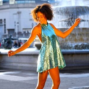 Winifred Rose Teal Sequin Shift Dress, small